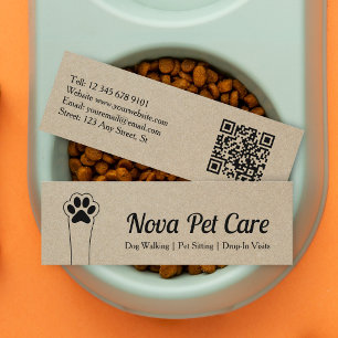 Paw Pet Sitting Kraft Paper Qr Code Professional Mini Business Card