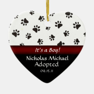 Paw Print Adoption Announcement Keepsake Ceramic Ornament