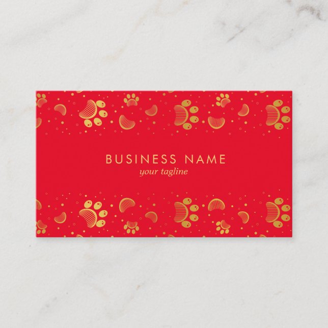 Paw Print and Grooming Comb in Gold Colour Business Card (Front)