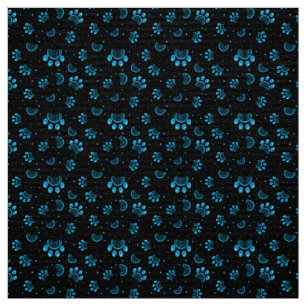 Paw Print and Grooming Comb Pattern in Blue Colour Fabric