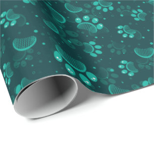 Paw Print and Grooming Comb Pattern in Green Colou Wrapping Paper