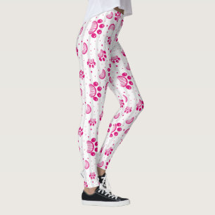 Paw Print and Grooming Comb Pattern in Pink Colour Leggings