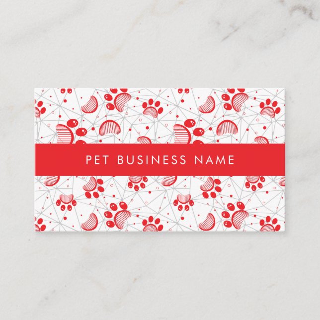 Paw Print and Grooming Comb Pattern with Grey Net Business Card (Front)