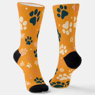 Paw Print and Leaf Pattern Socks