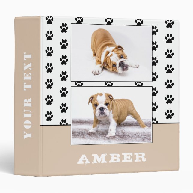 Paw Print Beige Pet Dog Photo Album Binder (Front/Spine)