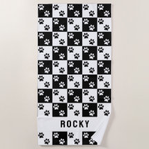 Paw print black and white check pattern with name