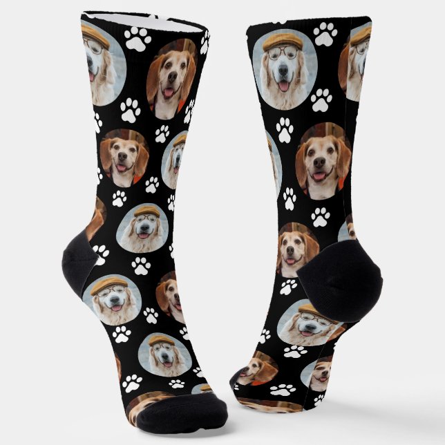 Paw Print Black Socks (Angled)