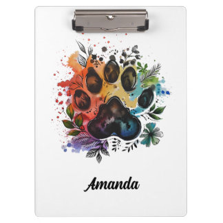 Paw Print Boho Watercolor Clipboard
