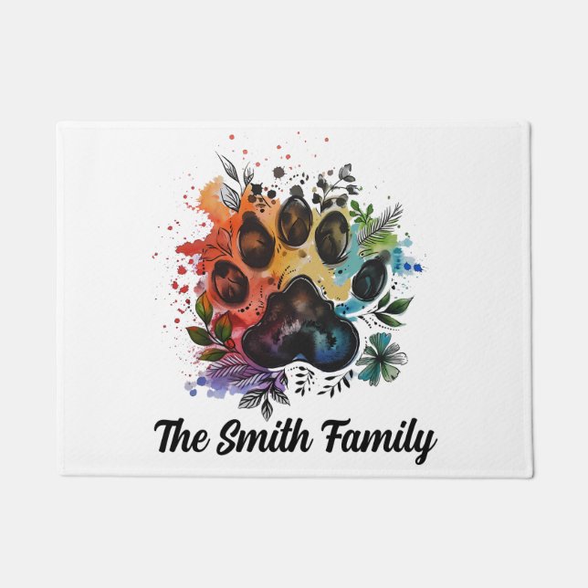 Paw Print Boho Watercolor Doormat (Front)