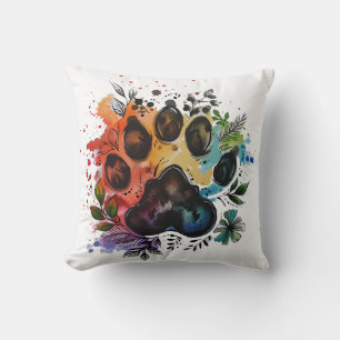 Paw Print Boho Watercolor Throw Pillow