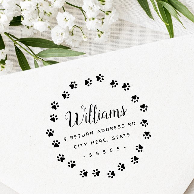 Paw print border cute return address rubber stamp (Paw print border cute return address rubber stamp)