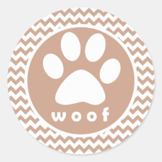 Paw Print; Brown Chevron Classic Round Sticker