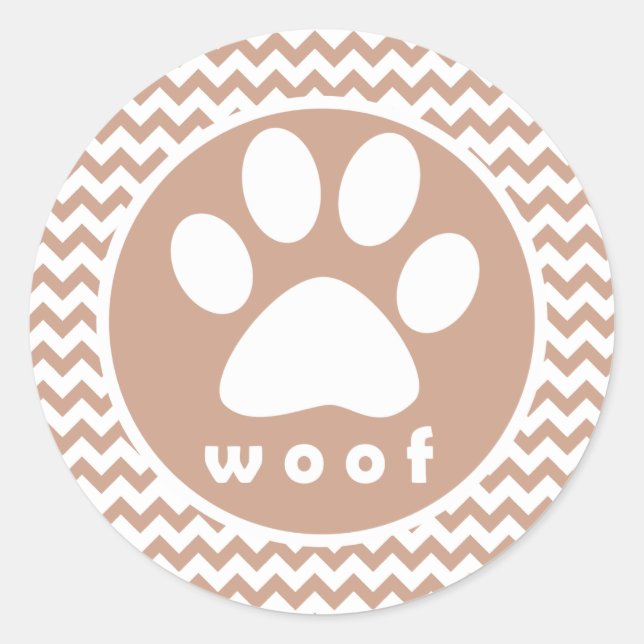 Paw Print; Brown Chevron Classic Round Sticker (Front)