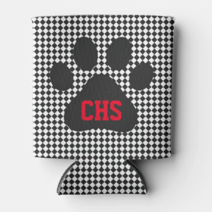 Paw Print Checkerboard School INITIALS Team Colors Can Cooler