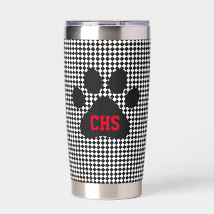 Paw Print Chequerboard School Initials Team Colour Insulated Tumbler