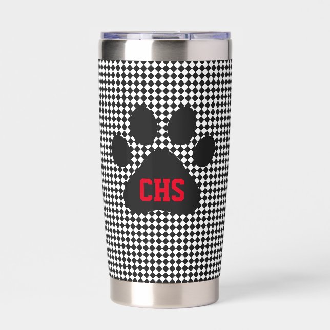 Paw Print Chequerboard School INITIALS Team Colour Insulated Tumbler (Front)