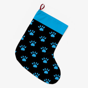 Paw Print Christmas Stocking (Black & Blue)