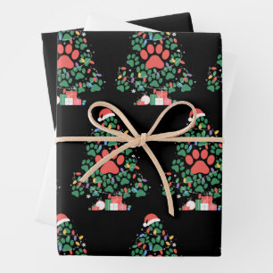 Paw Print Christmas Tree Dog Cat Mom Lover Wrapping Paper Sheet