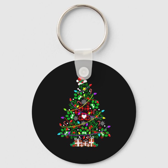 Paw Print Christmas Tree Dog Or Cat For Men Women  Keychain (Front)