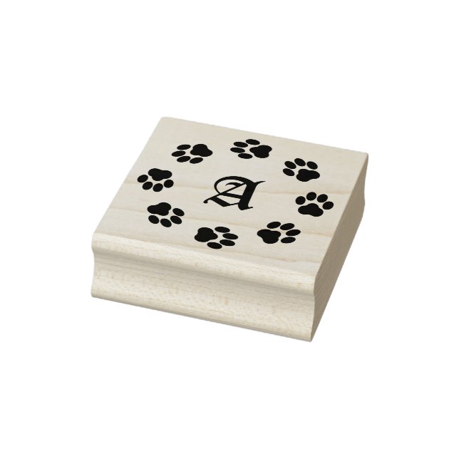 Paw Print Circle Rubber Stamp with Monogram (Stamp)
