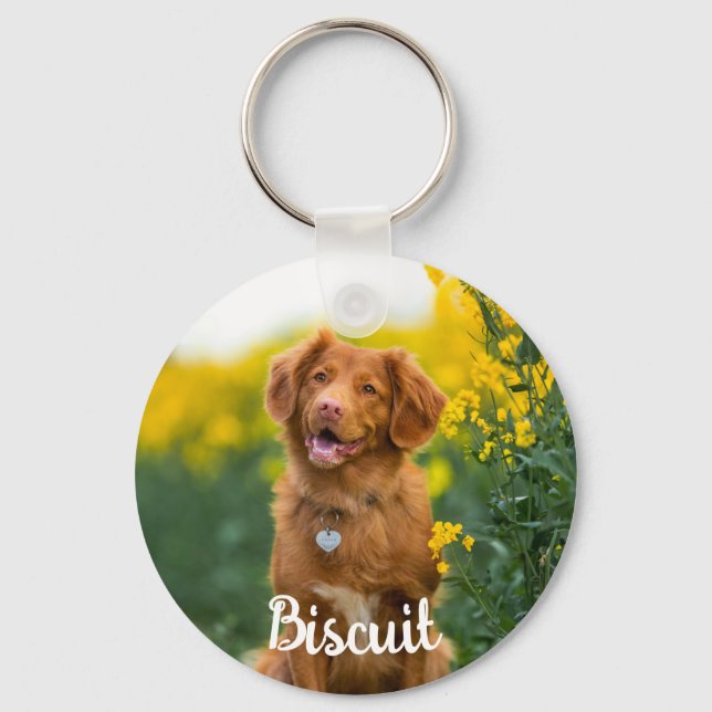 Paw Print Cookies Light Blue Pattern Monogram Keychain (Front)