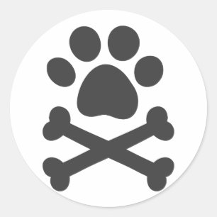 Paw print crossed bones - Choose background color Classic Round Sticker