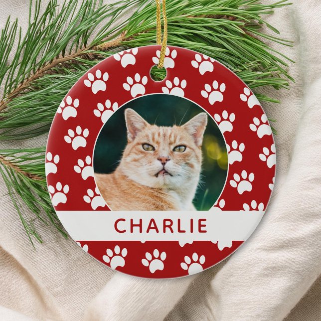 Paw Print Custom Pet Photo Ceramic Ornament (Creator Uploaded)