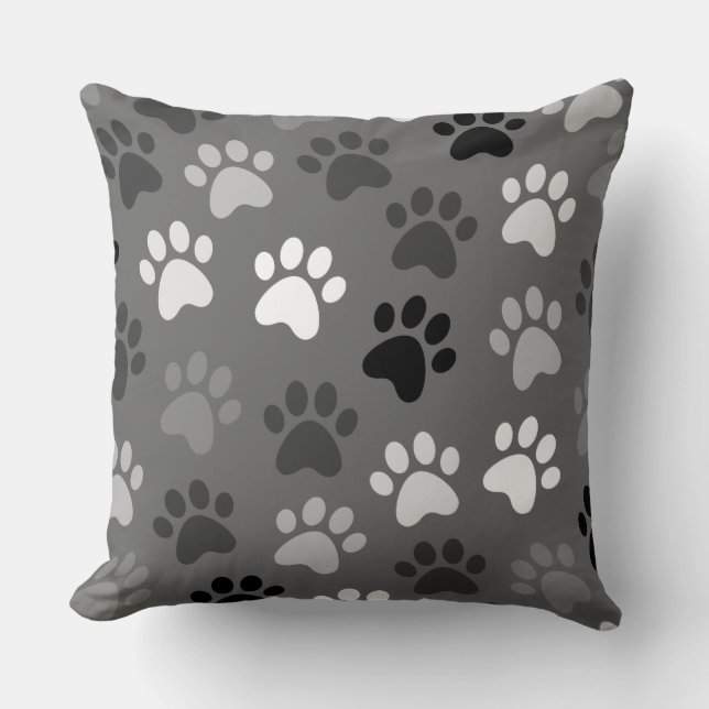 Paw Print Design Monochrome Throw Pillow (Front)