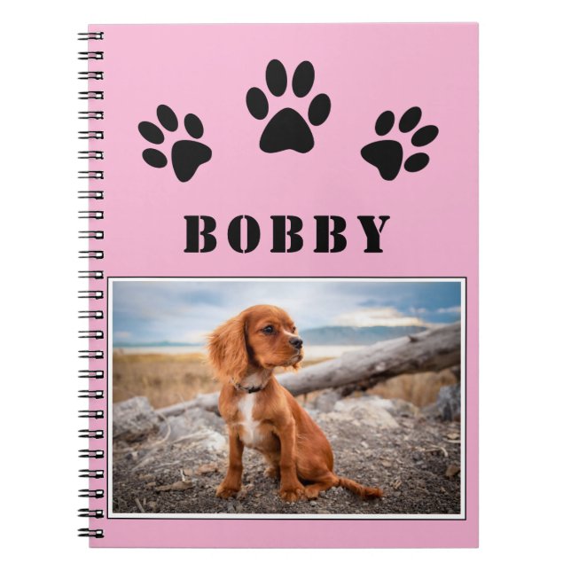 Paw Print Dog Pet Photo and Name Notebook (Front)
