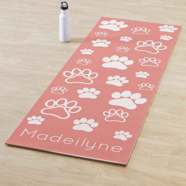 Paw Print Doga-Modern Monogram-Contented Coral Yoga Mat (In Situ)