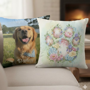 Paw print floral watercolor pastel throw pillow