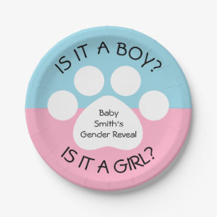 Paw Print Gender Reveal Paper Plate