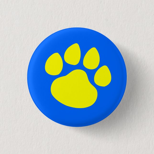 Paw Print Gold on Blue 1 Inch Round Button (Front)