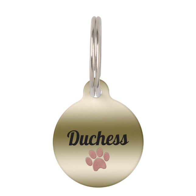 Paw Print Gold Personalized Pet ID Tag (Front)