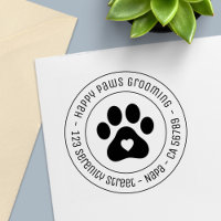 Paw Print Grooming Business Heart Round Address