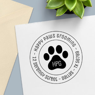 Paw Print Grooming Business Round Address Self-inking Stamp