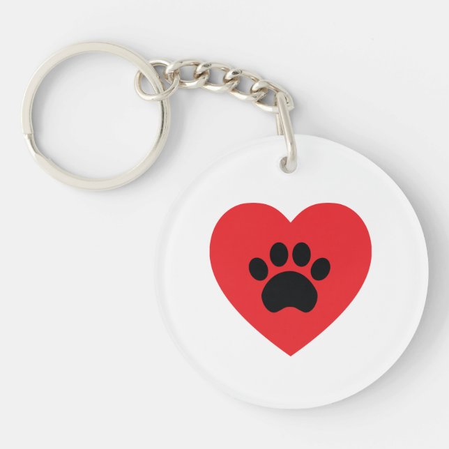 Paw Print Heart Acrylic Keychain (Front)