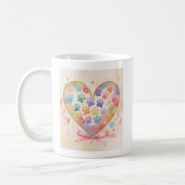 Paw Print Heart Banner – Pet Love Wall Art Coffee Mug (Left)