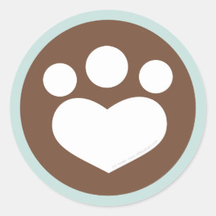 Paw Print Heart Chocolate Blue Classic Round Sticker