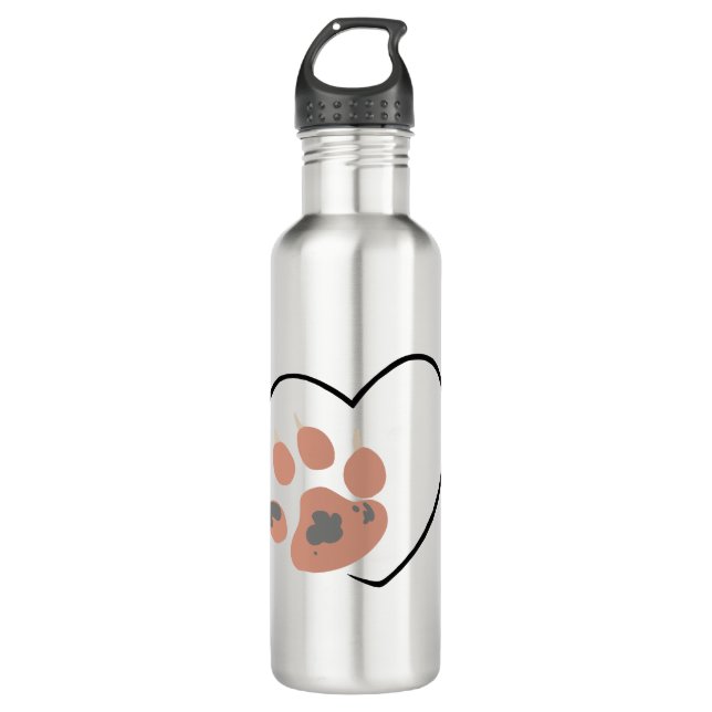 Paw print heart - Cute pet lover design  710 Ml Water Bottle (Front)