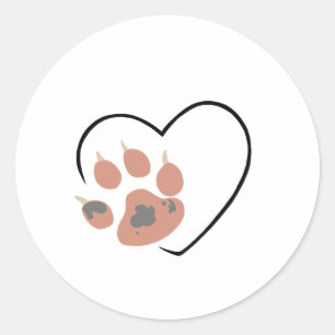 Paw print heart - Cute pet lover design  Classic Round Sticker