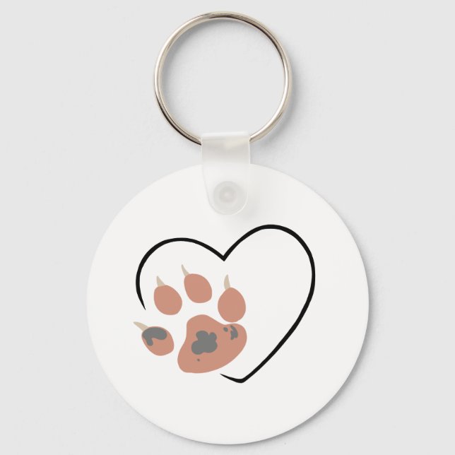 Paw print heart - Cute pet lover design  Keychain (Front)