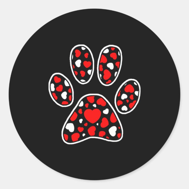 Paw Print Heart Pattern Valentines Day Cute Dog Pu Classic Round Sticker (Front)