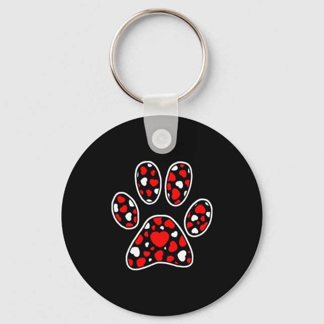 Paw Print Heart Pattern Valentines Day Cute Dog Pu Keychain (Front)