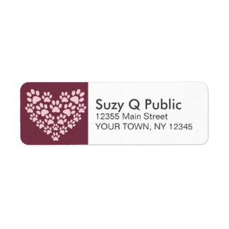 Paw Print Heart Personal Address Labels