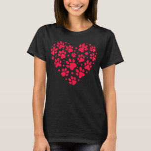 Paw Print Heart Shape Valentines Day Dog and Cat T-Shirt