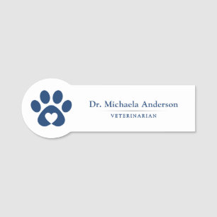 Paw Print Heart Veterinarian Name Tag