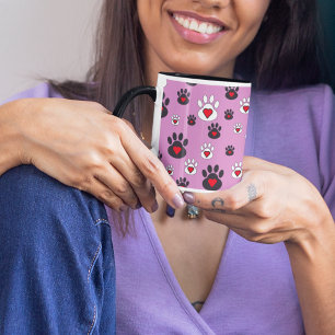 Paw Print Hearts Pink Pattern for Pet Lovers Two-Tone Coffee Mug