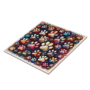 Paw print imprinted different coloured canine dog tile