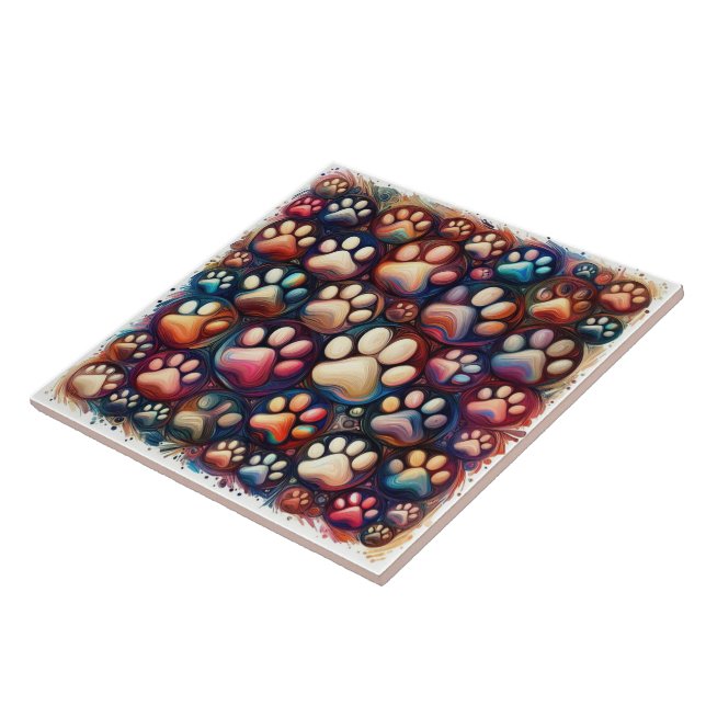 Paw print imprinted different coloured canine dog tile (Side)